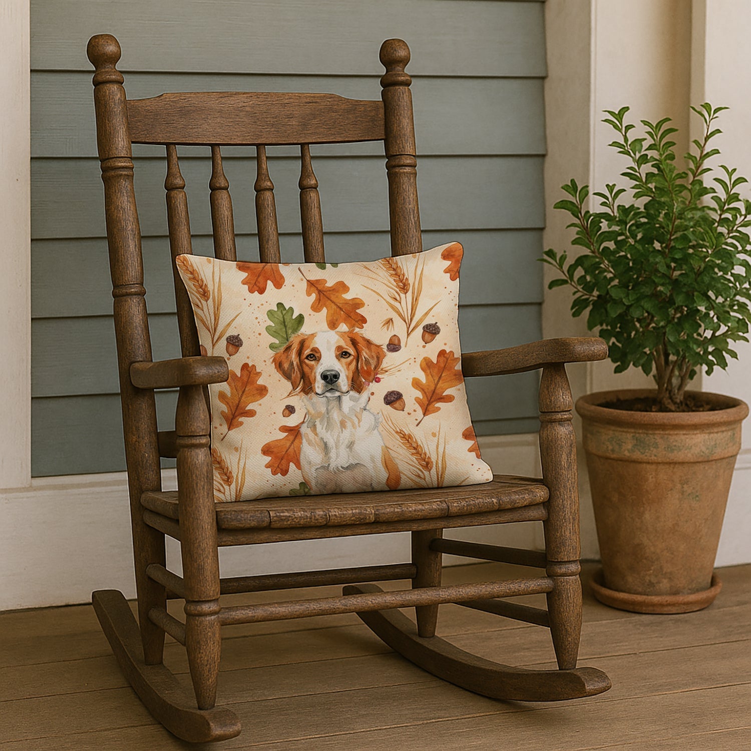 Orange and White Brittany Heirloom Fall Decorative Throw Pillow 18x18 Indoor Outdoor Accent Cushion, Fabric Cover with Insert for Sofa, Bed, Porch & Living Room