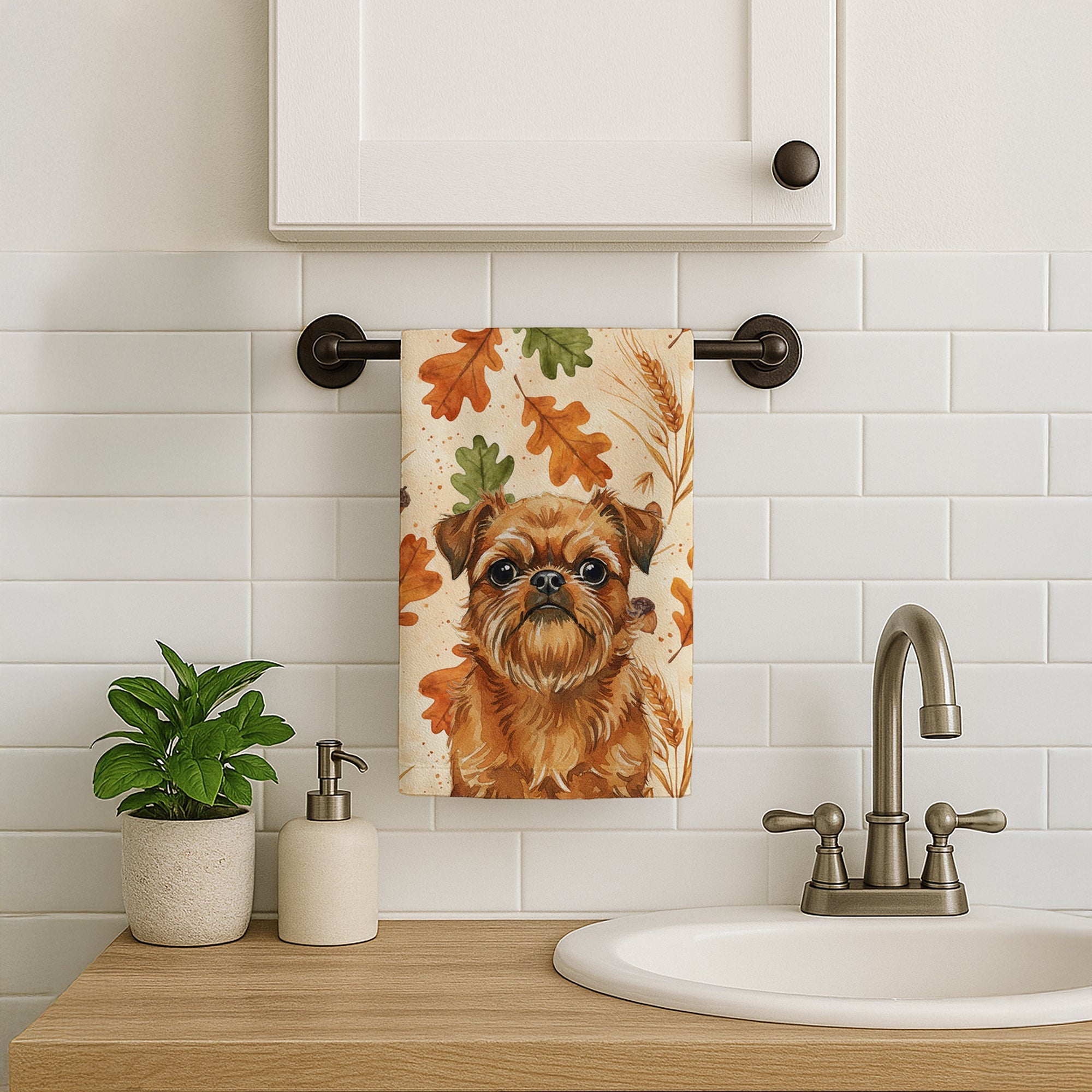 Belge Brussels Griffon Heirloom Fall Kitchen Towel Velour Plush Front and Cotton Loop Back Machine Washable