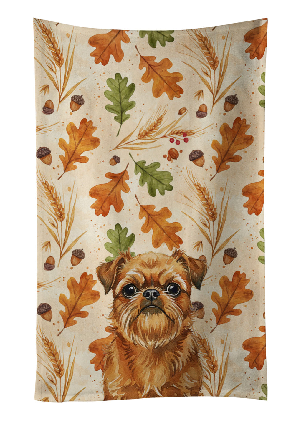 Belge Brussels Griffon Heirloom Fall Kitchen Towel Velour Plush Front and Cotton Loop Back Machine Washable