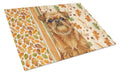 Belge Brussels Griffon Heirloom Fall Cutting Board Tempered Glass Kitchen Cutting Surface, Heat Resistant Chopping, Non-Slip Feet, Food Prep & Serving
