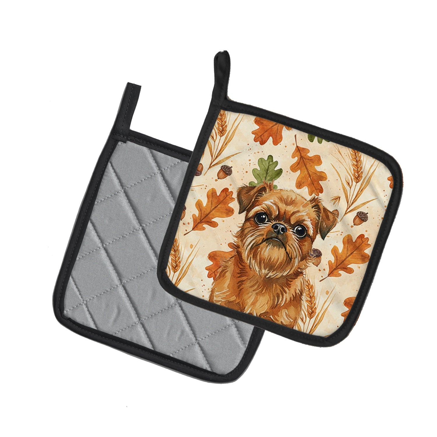 Belge Brussels Griffon Heirloom Fall Pot Holder Set of 2 Heat Resistant Quilted Hot Pads 7.5 x 7.5 Inch, Insulated Kitchen Trivets for Cooking & Baking