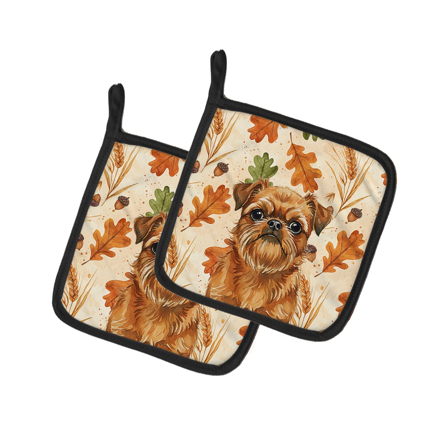 Belge Brussels Griffon Heirloom Fall Pot Holder Set of 2 Heat Resistant Quilted Hot Pads 7.5 x 7.5 Inch, Insulated Kitchen Trivets for Cooking & Baking