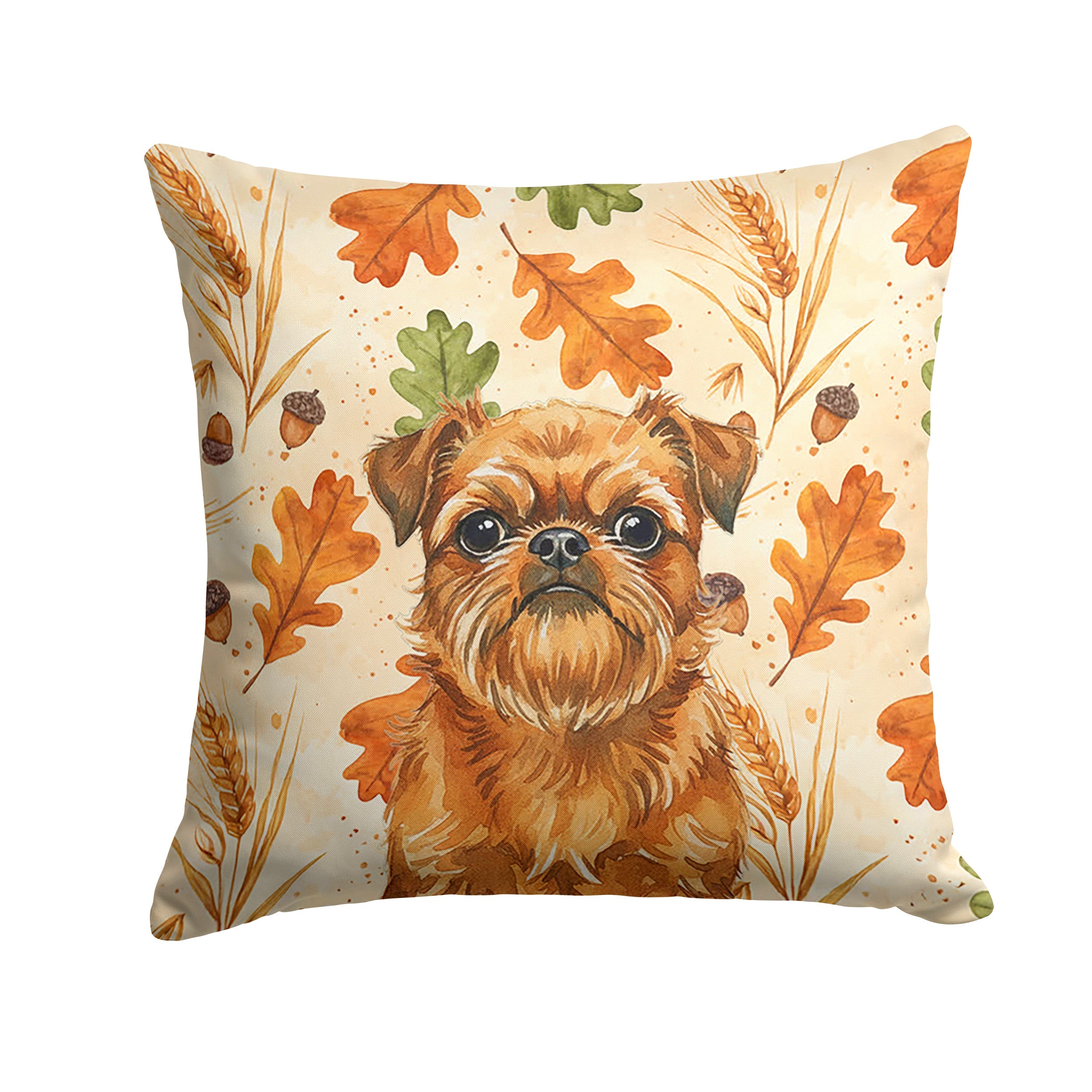 Belge Brussels Griffon Heirloom Fall Decorative Throw Pillow 18x18 Indoor Outdoor Accent Cushion, Fabric Cover with Insert for Sofa, Bed, Porch & Living Room
