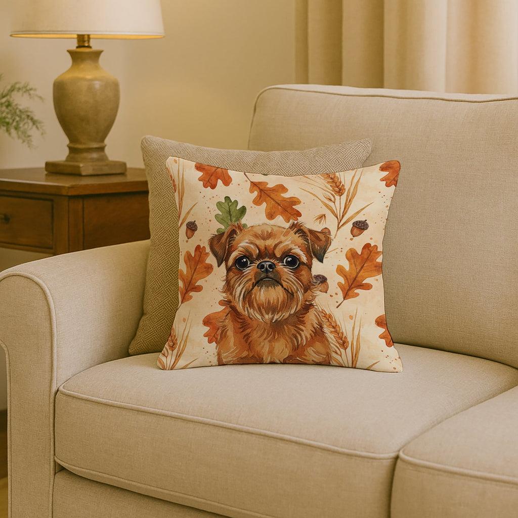Belge Brussels Griffon Heirloom Fall Decorative Throw Pillow 18x18 Indoor Outdoor Accent Cushion, Fabric Cover with Insert for Sofa, Bed, Porch & Living Room