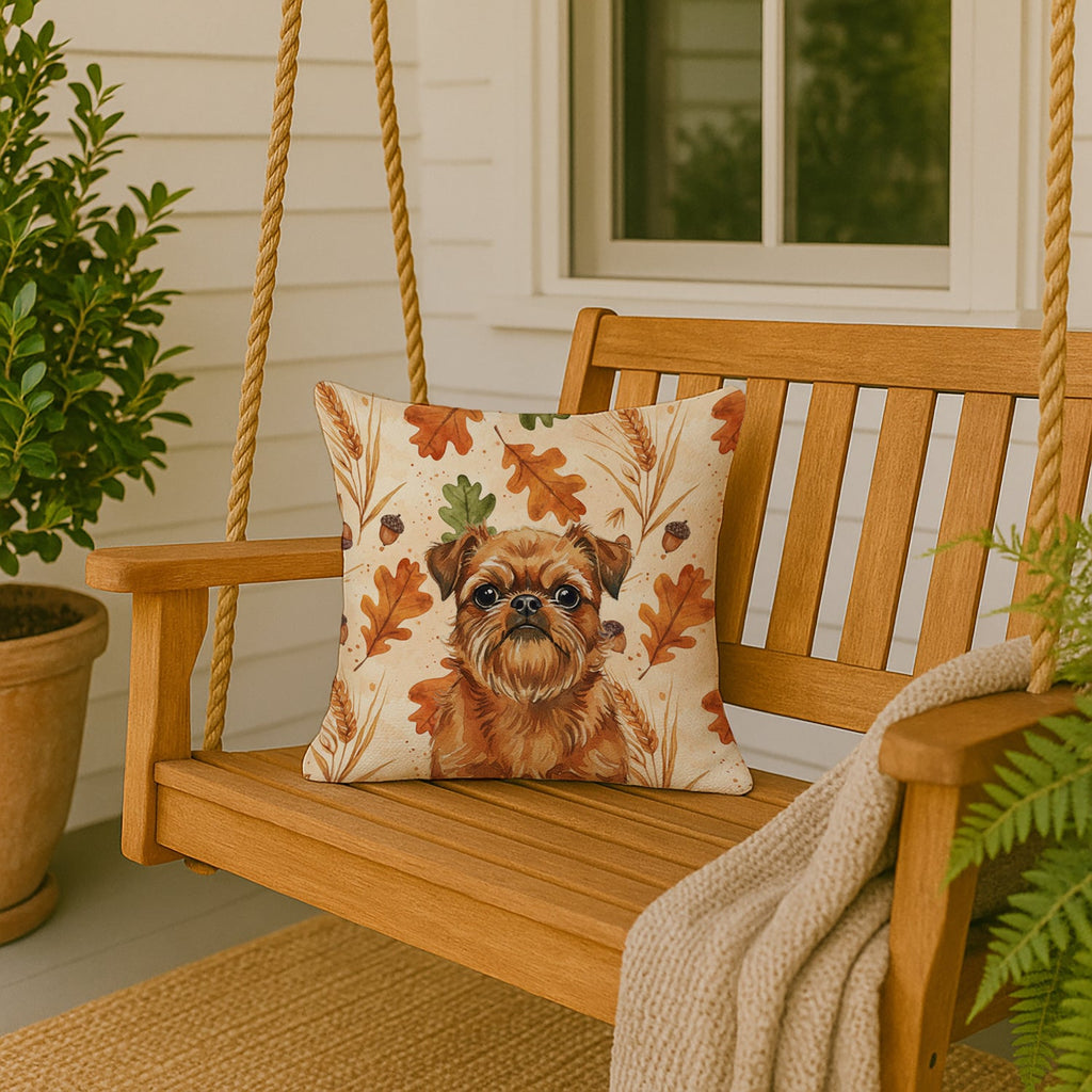 Belge Brussels Griffon Heirloom Fall Decorative Throw Pillow 18x18 Indoor Outdoor Accent Cushion, Fabric Cover with Insert for Sofa, Bed, Porch & Living Room