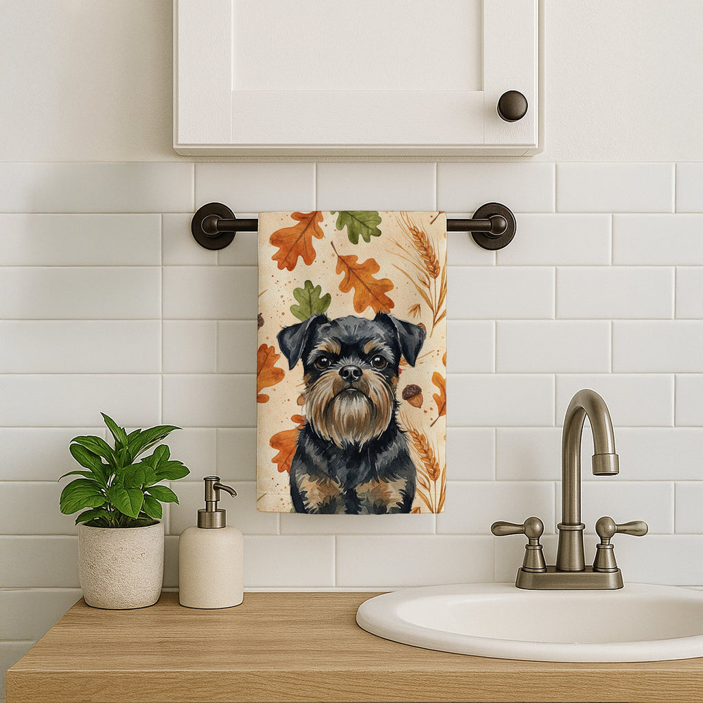Black and Tan Brussels Griffon Heirloom Fall Kitchen Towel Velour Plush Front and Cotton Loop Back Machine Washable