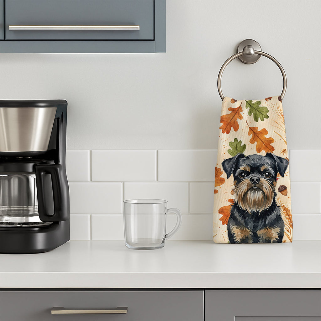 Black and Tan Brussels Griffon Heirloom Fall Kitchen Towel Velour Plush Front and Cotton Loop Back Machine Washable