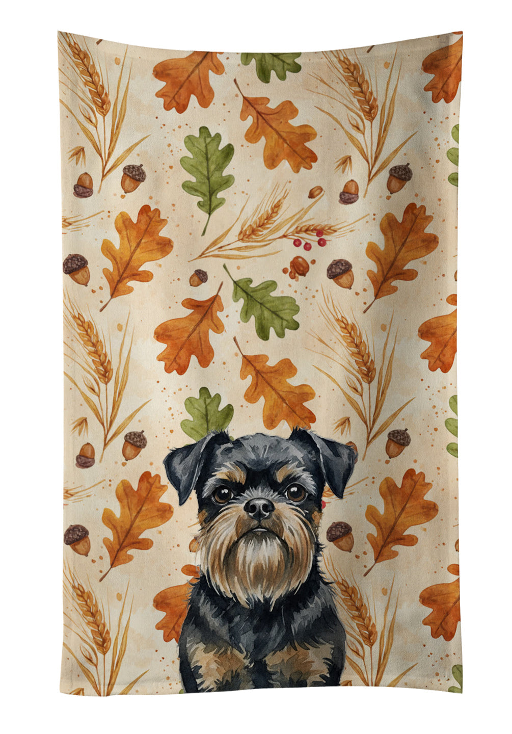 Black and Tan Brussels Griffon Heirloom Fall Kitchen Towel Velour Plush Front and Cotton Loop Back Machine Washable