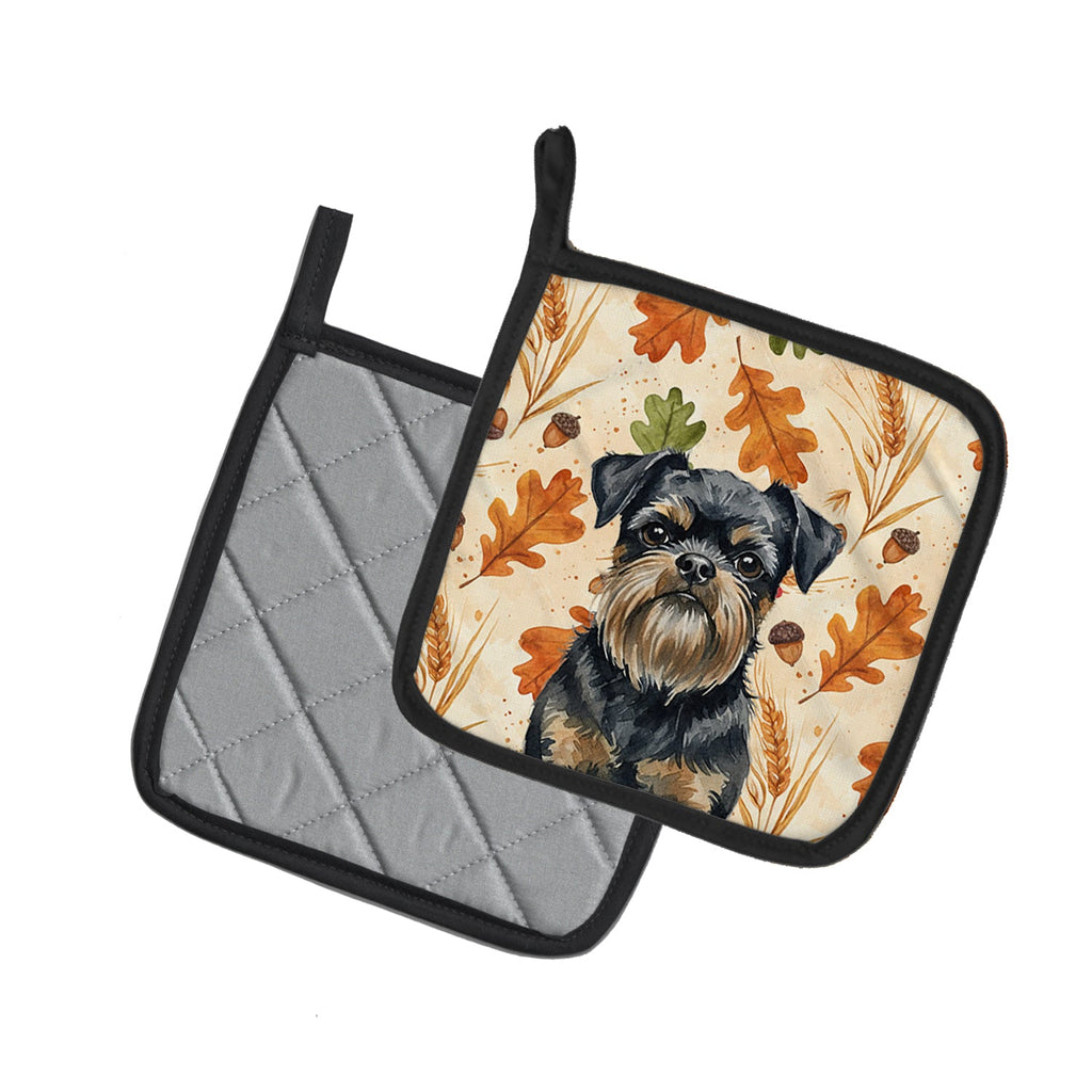 Black and Tan Brussels Griffon Heirloom Fall Pot Holder Set of 2 Heat Resistant Quilted Hot Pads 7.5 x 7.5 Inch, Insulated Kitchen Trivets for Cooking & Baking