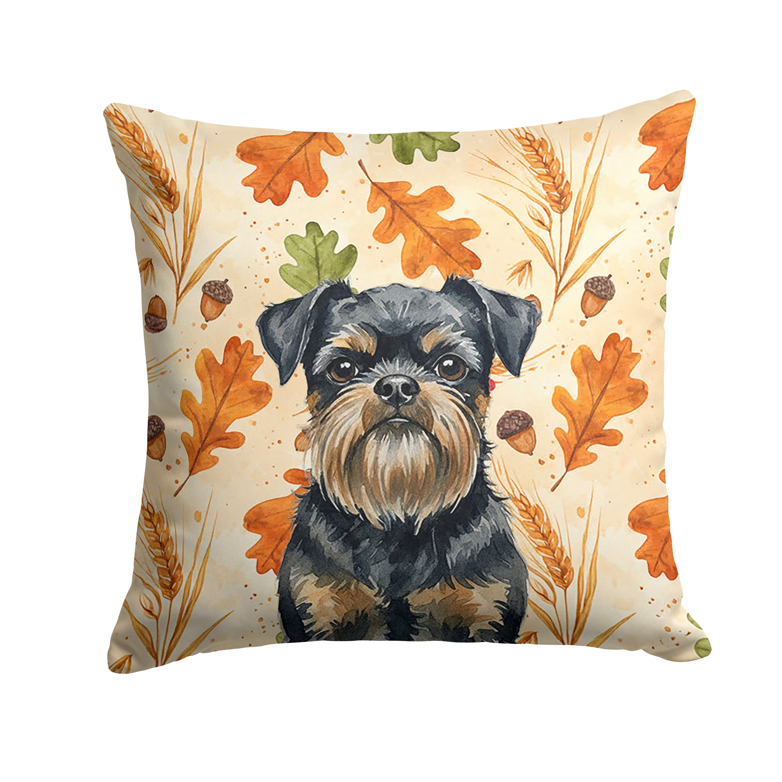 Black and Tan Brussels Griffon Heirloom Fall Decorative Throw Pillow 14x14 Indoor Outdoor Accent Cushion, Fabric Cover with Insert for Sofa, Bed, Porch & Living Room