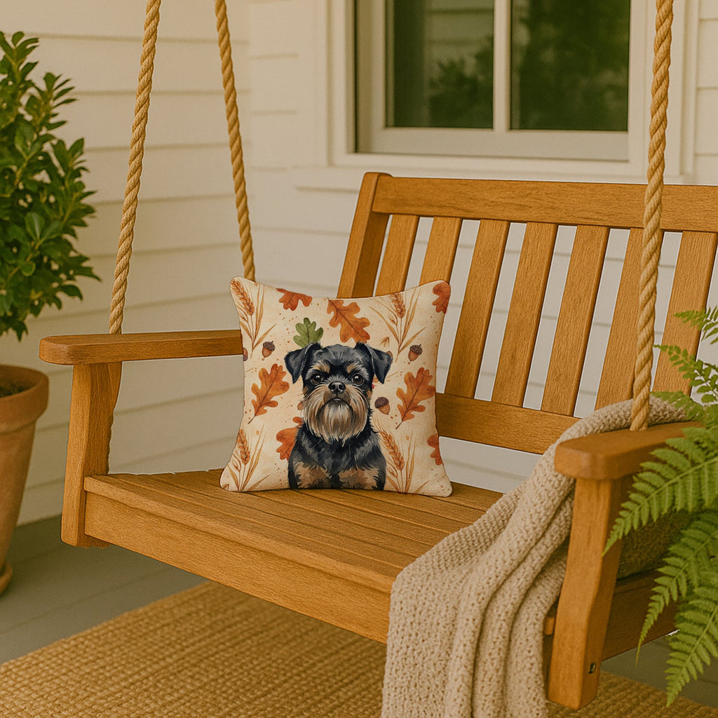 Black and Tan Brussels Griffon Heirloom Fall Decorative Throw Pillow 14x14 Indoor Outdoor Accent Cushion, Fabric Cover with Insert for Sofa, Bed, Porch & Living Room