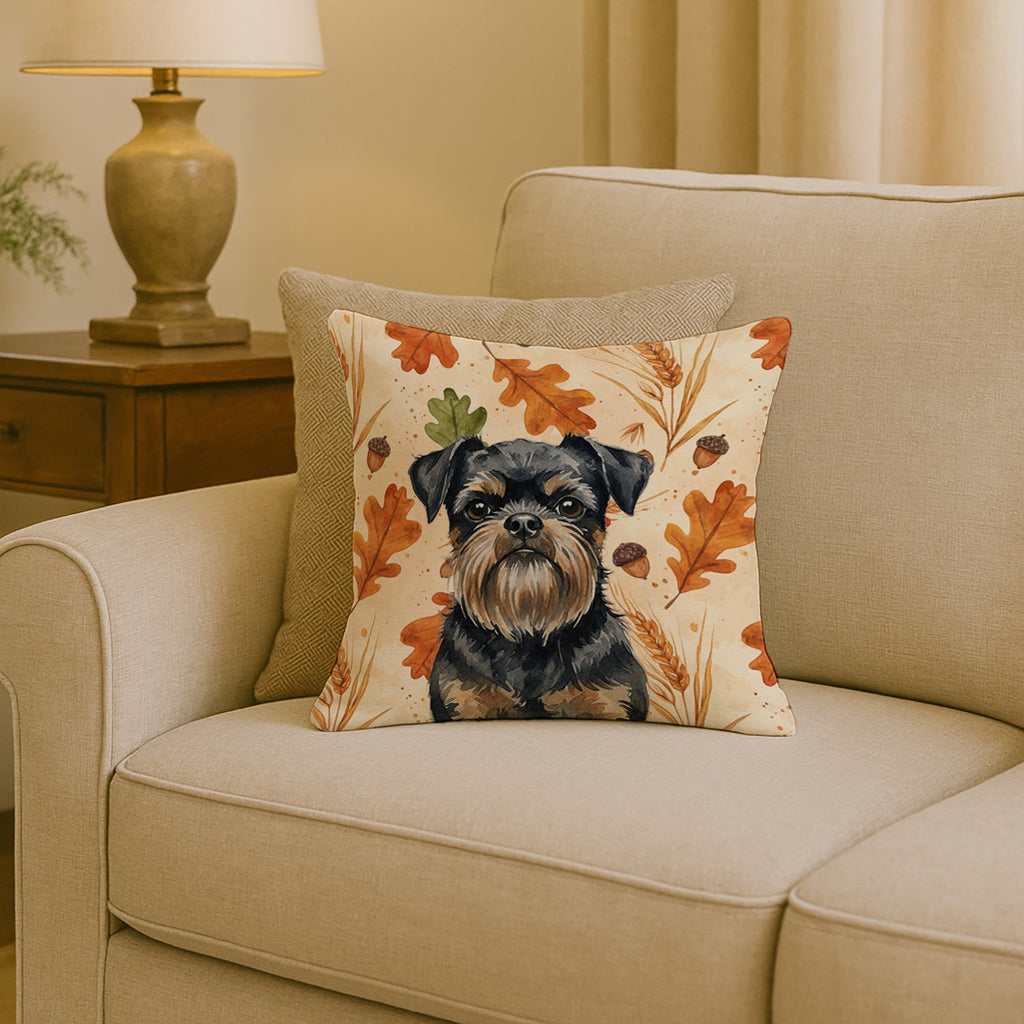 Black and Tan Brussels Griffon Heirloom Fall Decorative Throw Pillow 18x18 Indoor Outdoor Accent Cushion, Fabric Cover with Insert for Sofa, Bed, Porch & Living Room