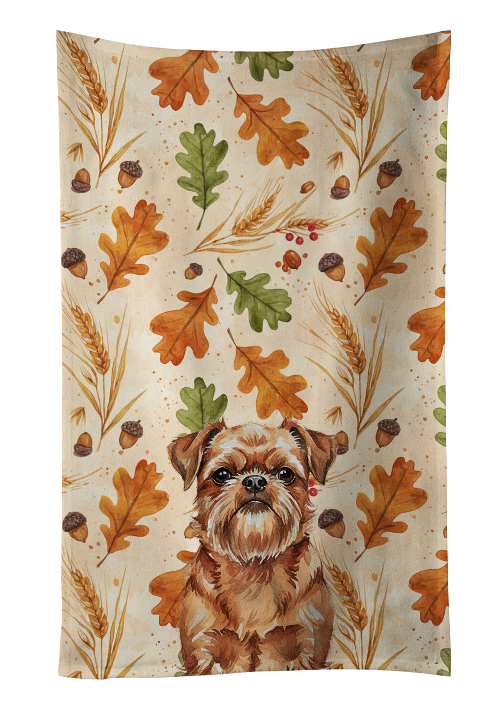 Red Brussels Griffon Heirloom Fall Kitchen Towel Velour Plush Front and Cotton Loop Back Machine Washable