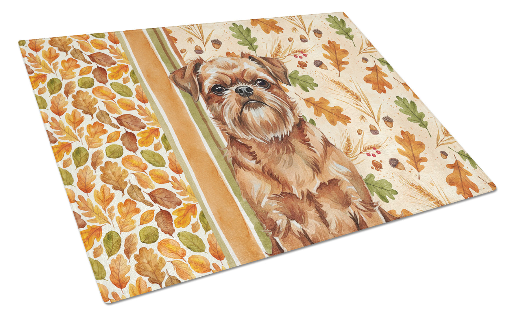Red Brussels Griffon Heirloom Fall Cutting Board Tempered Glass Kitchen Cutting Surface, Heat Resistant Chopping, Non-Slip Feet, Food Prep & Serving