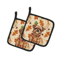 Red Brussels Griffon Heirloom Fall Pot Holder Set of 2 Heat Resistant Quilted Hot Pads 7.5 x 7.5 Inch, Insulated Kitchen Trivets for Cooking & Baking