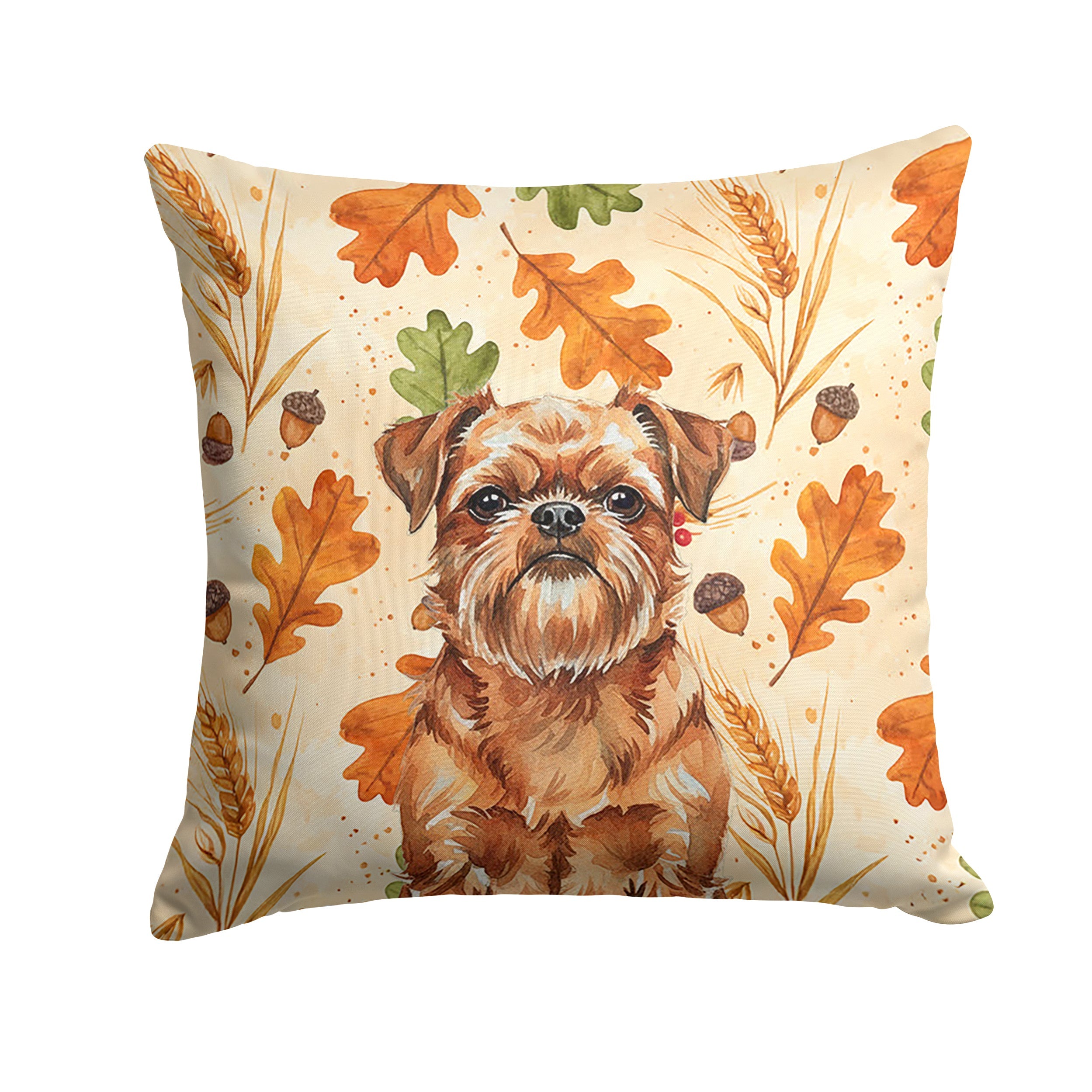 Red Brussels Griffon Heirloom Fall Decorative Throw Pillow 14x14 Indoor Outdoor Accent Cushion, Fabric Cover with Insert for Sofa, Bed, Porch & Living Room