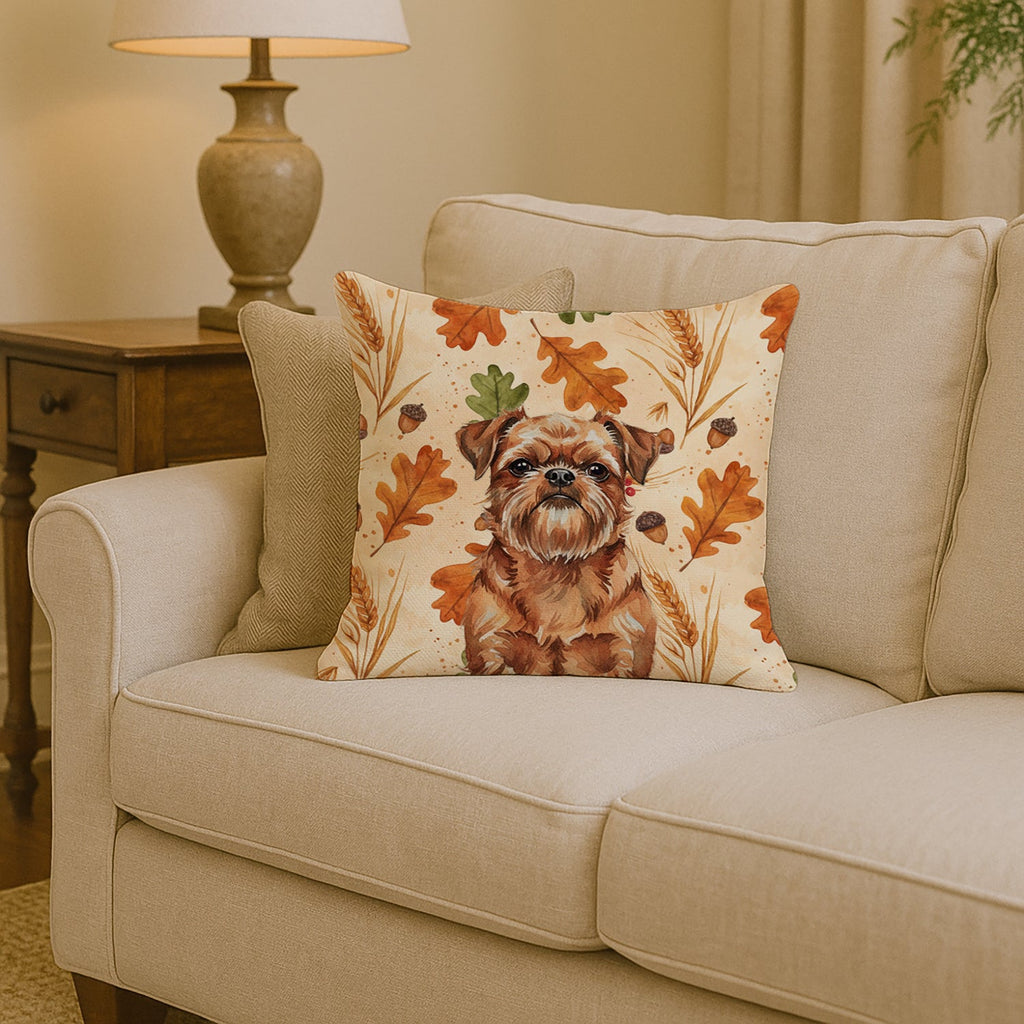 Red Brussels Griffon Heirloom Fall Decorative Throw Pillow 14x14 Indoor Outdoor Accent Cushion, Fabric Cover with Insert for Sofa, Bed, Porch & Living Room