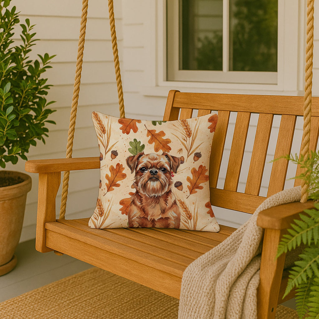 Red Brussels Griffon Heirloom Fall Decorative Throw Pillow 18x18 Indoor Outdoor Accent Cushion, Fabric Cover with Insert for Sofa, Bed, Porch & Living Room