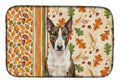 Brindle and White Bull Terrier Heirloom Fall Dish Drying Mat Absorbent Dish Drying Mat Pad for Kitchen Counter Dish Drainer Mat for Countertop, 14 x 21", Multicolor