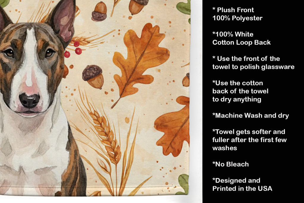 Brindle and White Bull Terrier Heirloom Fall Kitchen Towel Velour Plush Front and Cotton Loop Back Machine Washable