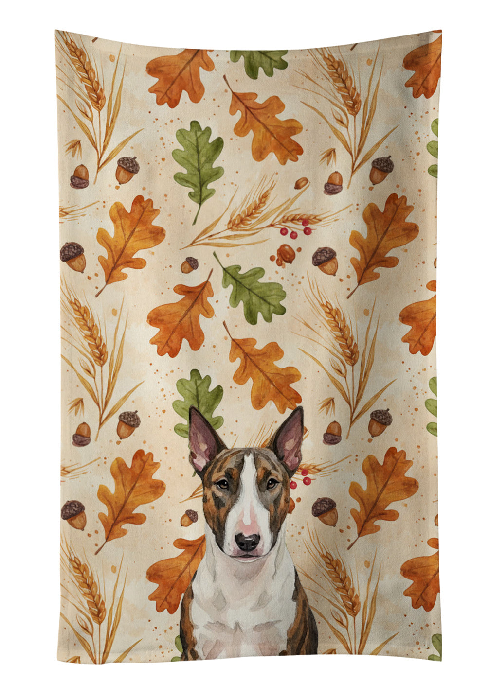 Brindle and White Bull Terrier Heirloom Fall Kitchen Towel Velour Plush Front and Cotton Loop Back Machine Washable