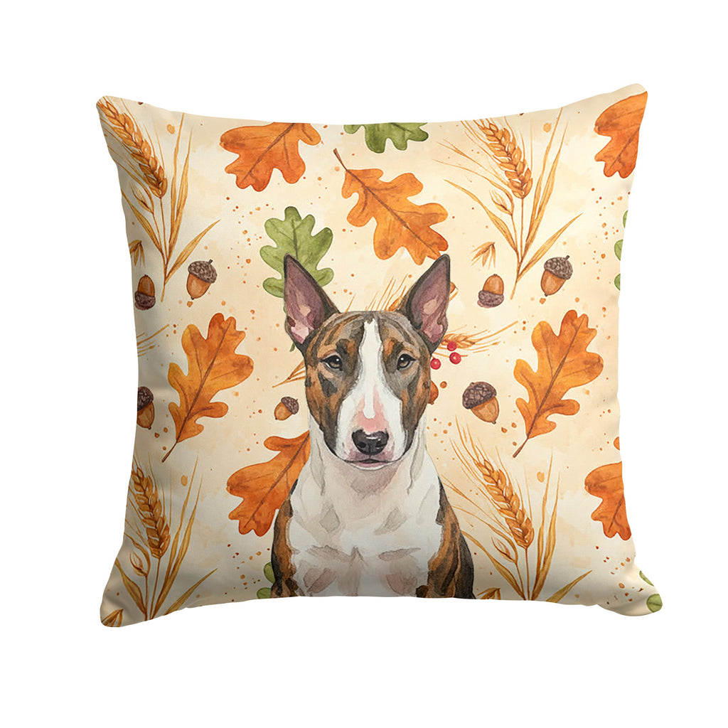 Brindle and White Bull Terrier Heirloom Fall Decorative Throw Pillow 14x14 Indoor Outdoor Accent Cushion, Fabric Cover with Insert for Sofa, Bed, Porch & Living Room