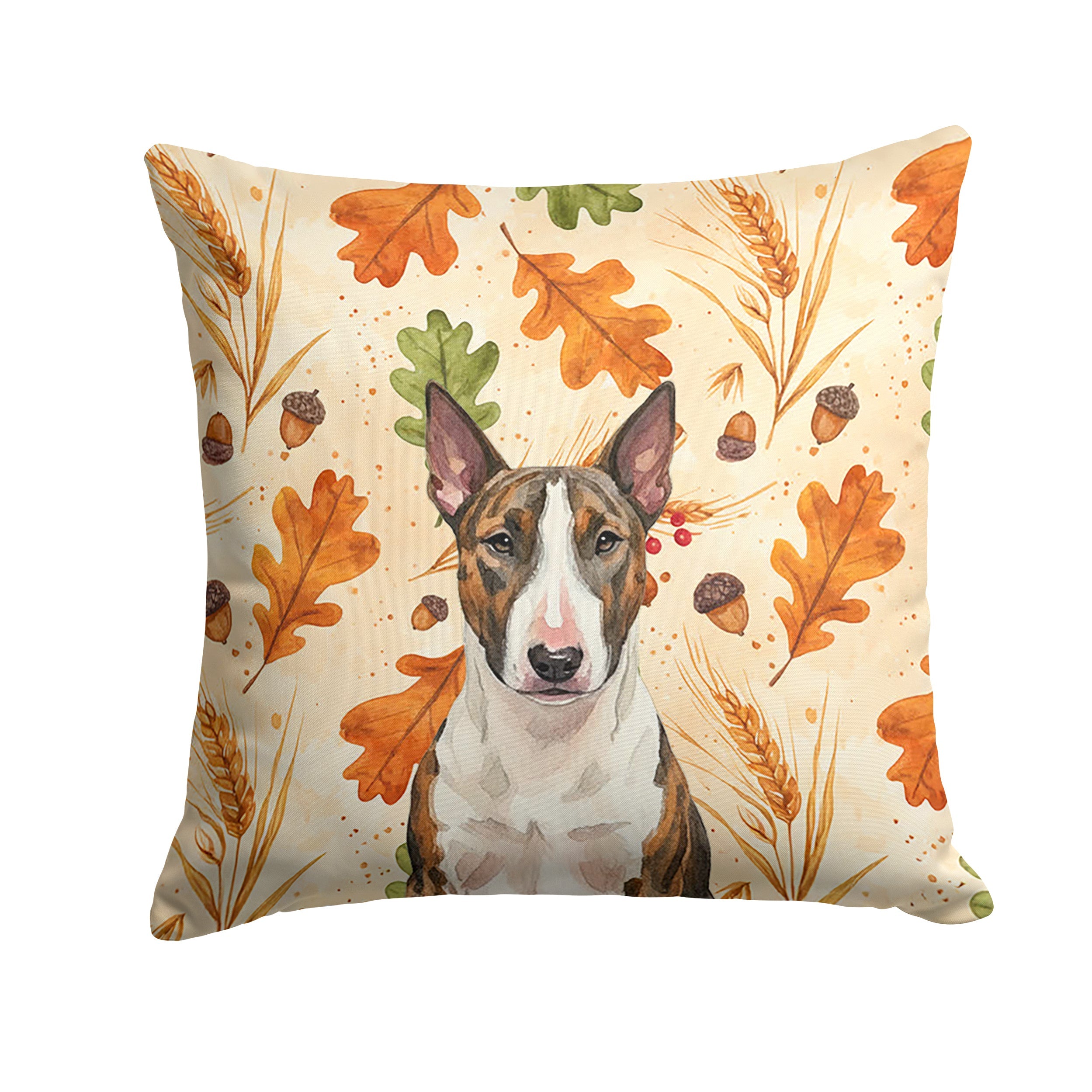 Brindle and White Bull Terrier Heirloom Fall Decorative Throw Pillow 18x18 Indoor Outdoor Accent Cushion, Fabric Cover with Insert for Sofa, Bed, Porch & Living Room