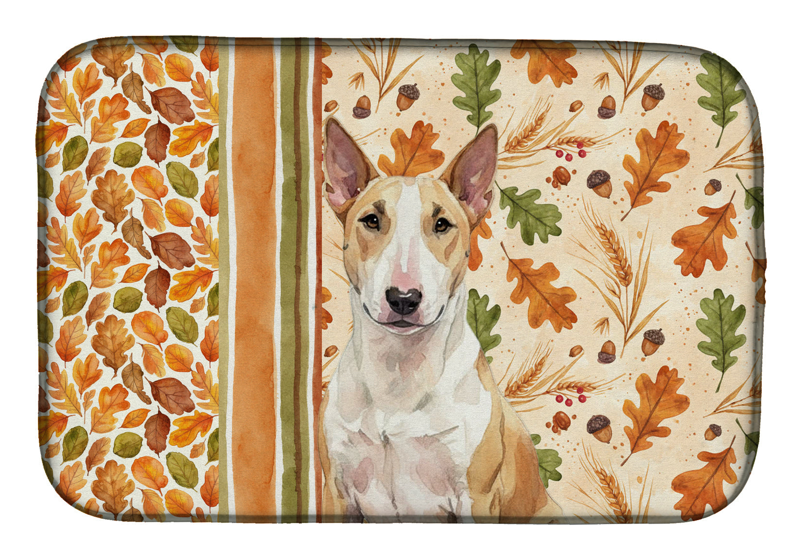 Fawn and White Bull Terrier Heirloom Fall Dish Drying Mat Absorbent Dish Drying Mat Pad for Kitchen Counter Dish Drainer Mat for Countertop, 14 x 21", Multicolor