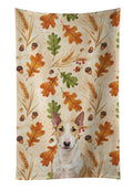 Fawn and White Bull Terrier Heirloom Fall Kitchen Towel Velour Plush Front and Cotton Loop Back Machine Washable