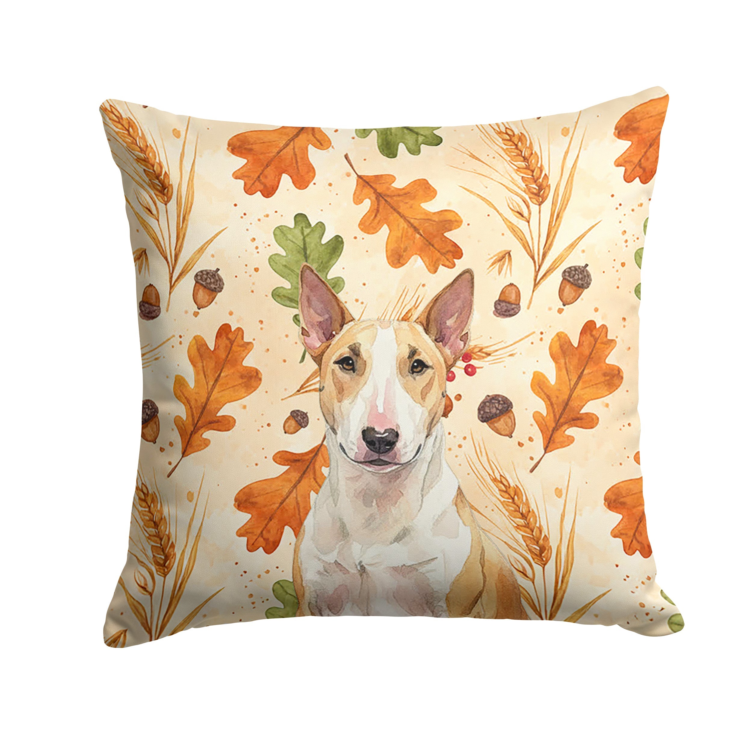 Fawn and White Bull Terrier Heirloom Fall Decorative Throw Pillow 18x18 Indoor Outdoor Accent Cushion, Fabric Cover with Insert for Sofa, Bed, Porch & Living Room