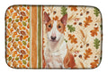 Red and White Bull Terrier Heirloom Fall Dish Drying Mat Absorbent Dish Drying Mat Pad for Kitchen Counter Dish Drainer Mat for Countertop, 14 x 21", Multicolor