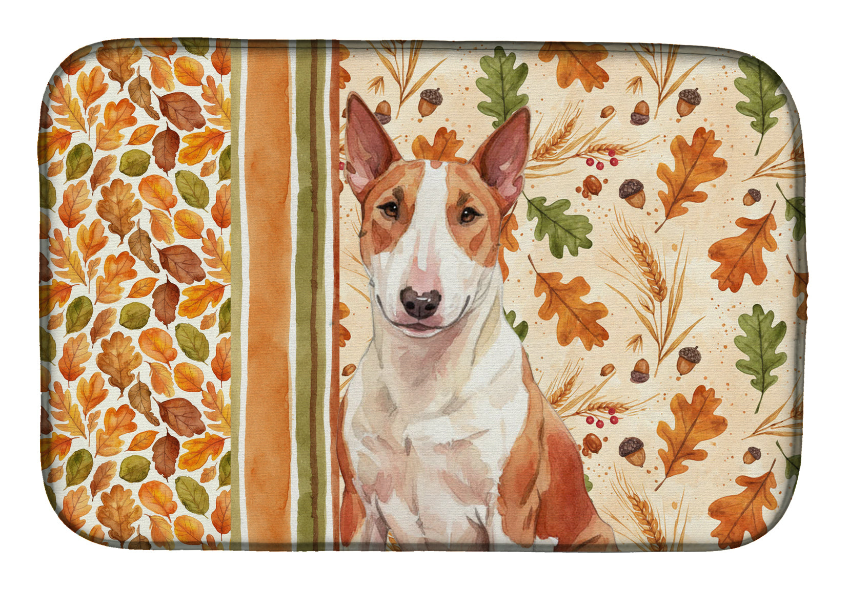 Red and White Bull Terrier Heirloom Fall Dish Drying Mat Absorbent Dish Drying Mat Pad for Kitchen Counter Dish Drainer Mat for Countertop, 14 x 21", Multicolor