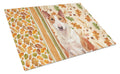 Red and White Bull Terrier Heirloom Fall Cutting Board Tempered Glass Kitchen Cutting Surface, Heat Resistant Chopping, Non-Slip Feet, Food Prep & Serving
