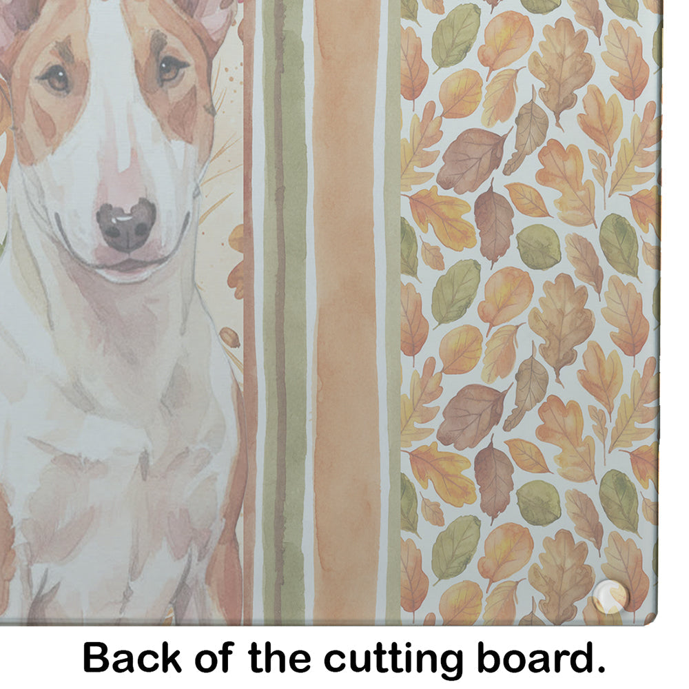 Red and White Bull Terrier Heirloom Fall Cutting Board Tempered Glass Kitchen Cutting Surface, Heat Resistant Chopping, Non-Slip Feet, Food Prep & Serving