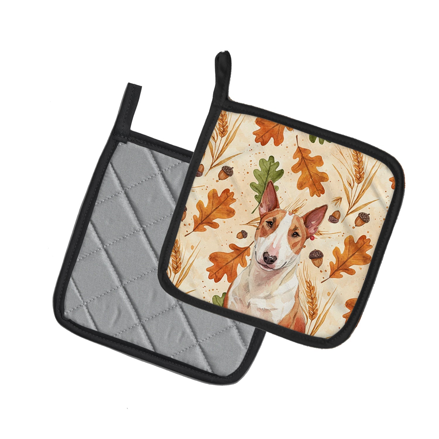 Red and White Bull Terrier Heirloom Fall Pot Holder Set of 2 Heat Resistant Quilted Hot Pads 7.5 x 7.5 Inch, Insulated Kitchen Trivets for Cooking & Baking