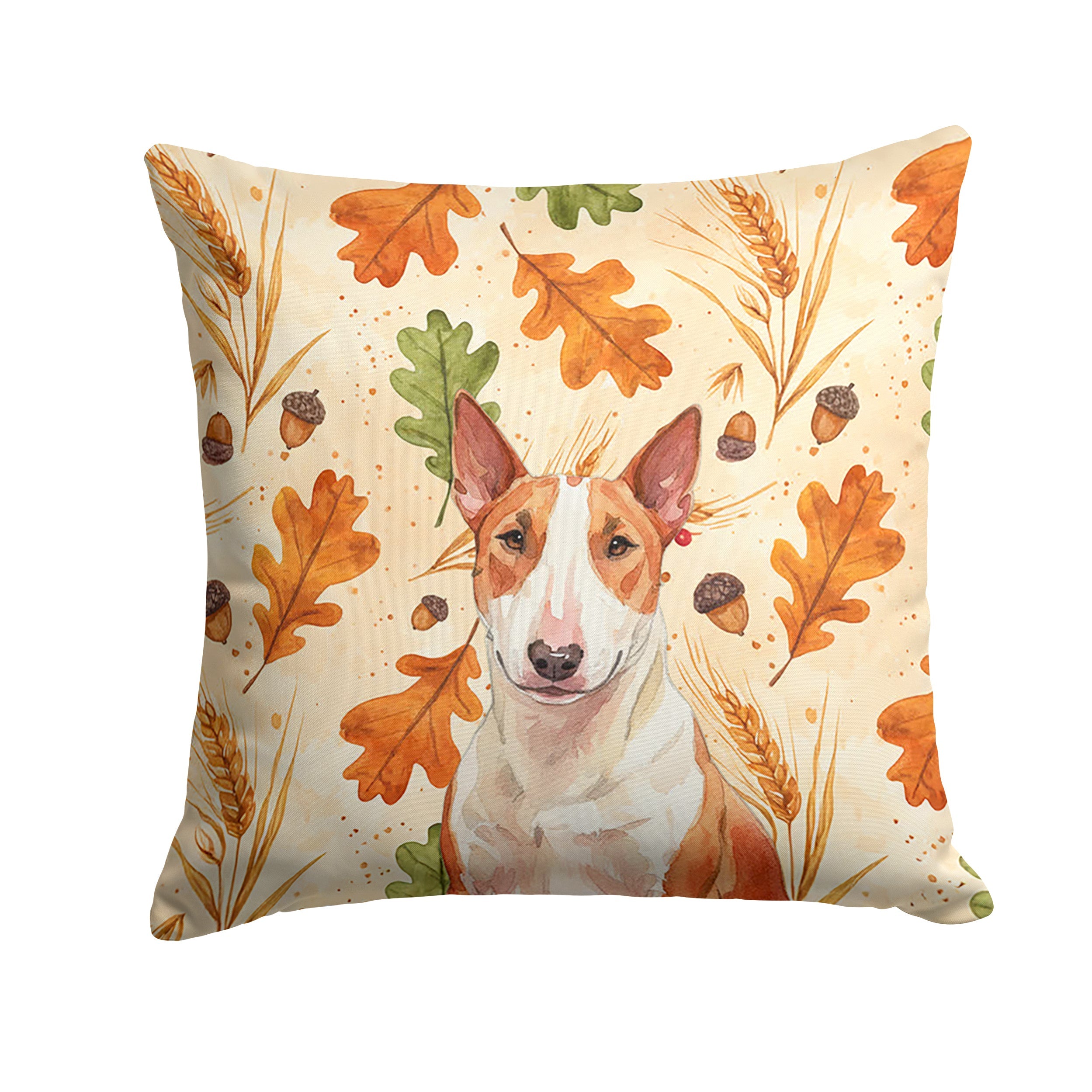 Red and White Bull Terrier Heirloom Fall Decorative Throw Pillow 14x14 Indoor Outdoor Accent Cushion, Fabric Cover with Insert for Sofa, Bed, Porch & Living Room