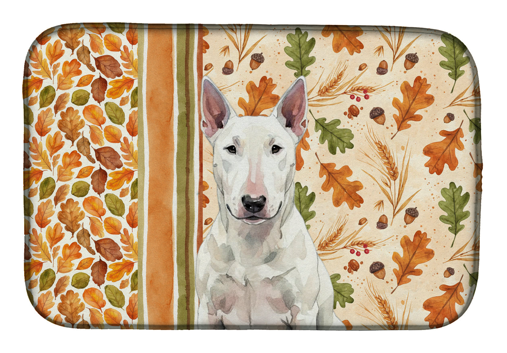 White Bull Terrier Heirloom Fall Dish Drying Mat Absorbent Dish Drying Mat Pad for Kitchen Counter Dish Drainer Mat for Countertop, 14 x 21", Multicolor