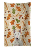 White Bull Terrier Heirloom Fall Kitchen Towel Velour Plush Front and Cotton Loop Back Machine Washable