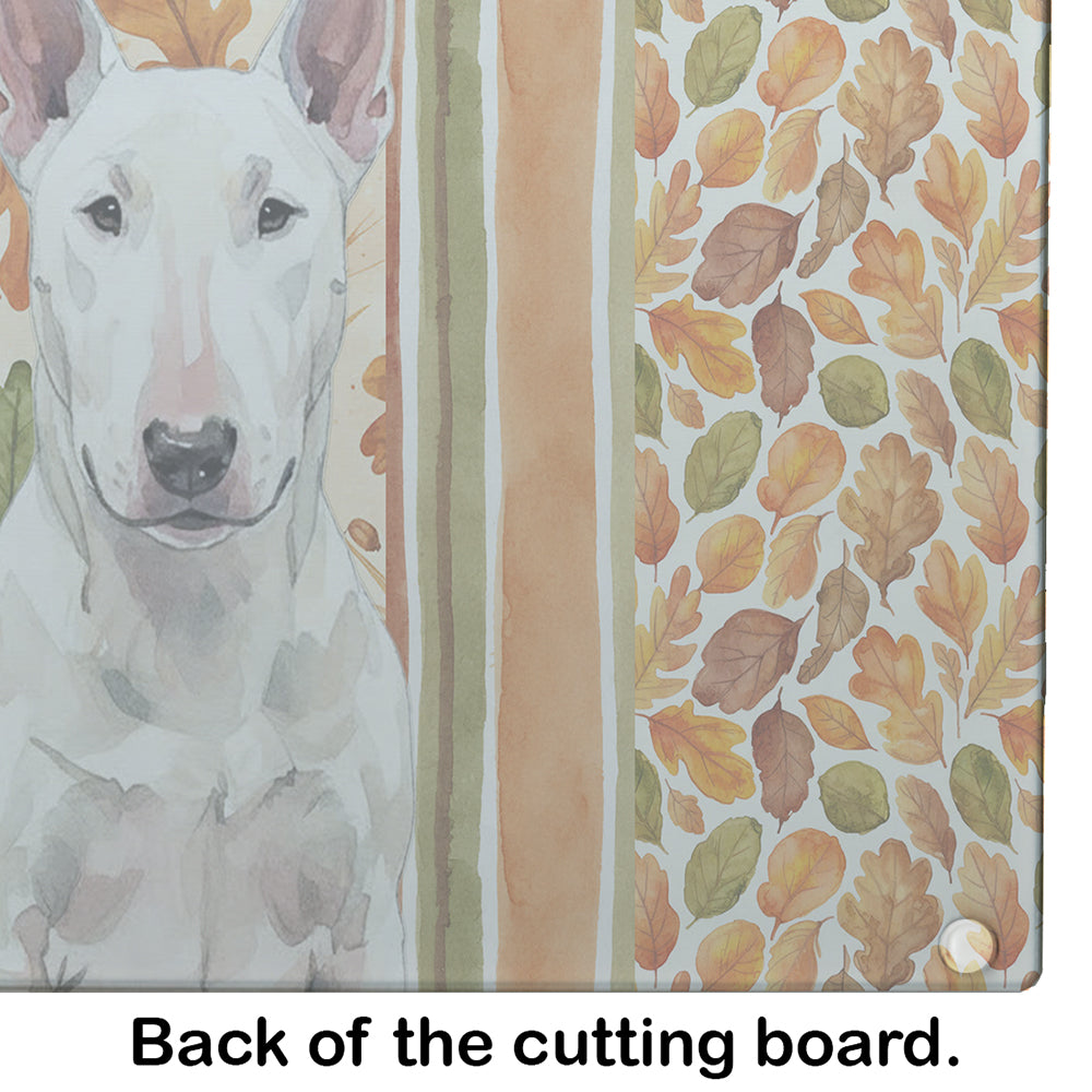 White Bull Terrier Heirloom Fall Cutting Board Tempered Glass Kitchen Cutting Surface, Heat Resistant Chopping, Non-Slip Feet, Food Prep & Serving