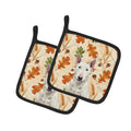 White Bull Terrier Heirloom Fall Pot Holder Set of 2 Heat Resistant Quilted Hot Pads 7.5 x 7.5 Inch, Insulated Kitchen Trivets for Cooking & Baking