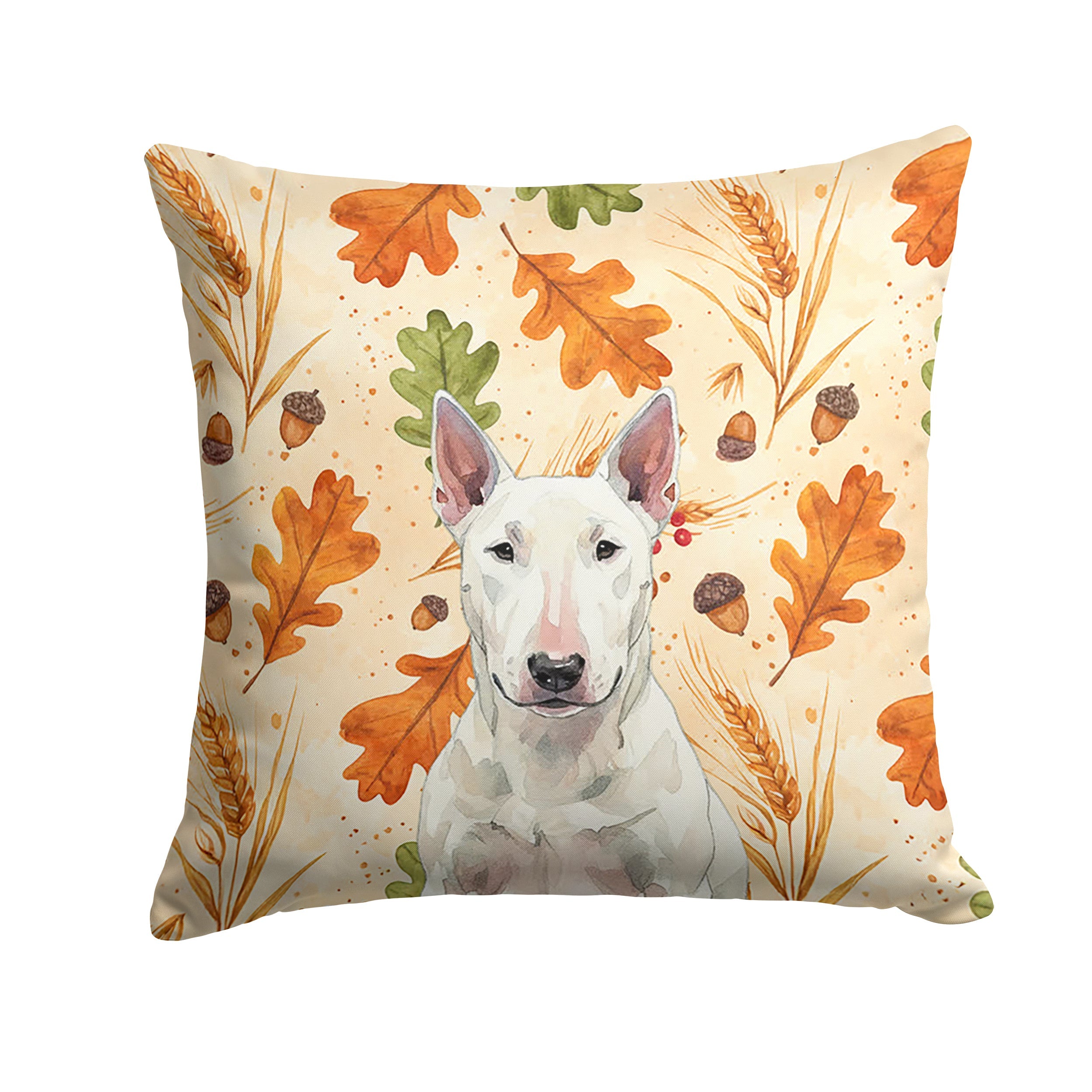 White Bull Terrier Heirloom Fall Decorative Throw Pillow 18x18 Indoor Outdoor Accent Cushion, Fabric Cover with Insert for Sofa, Bed, Porch & Living Room