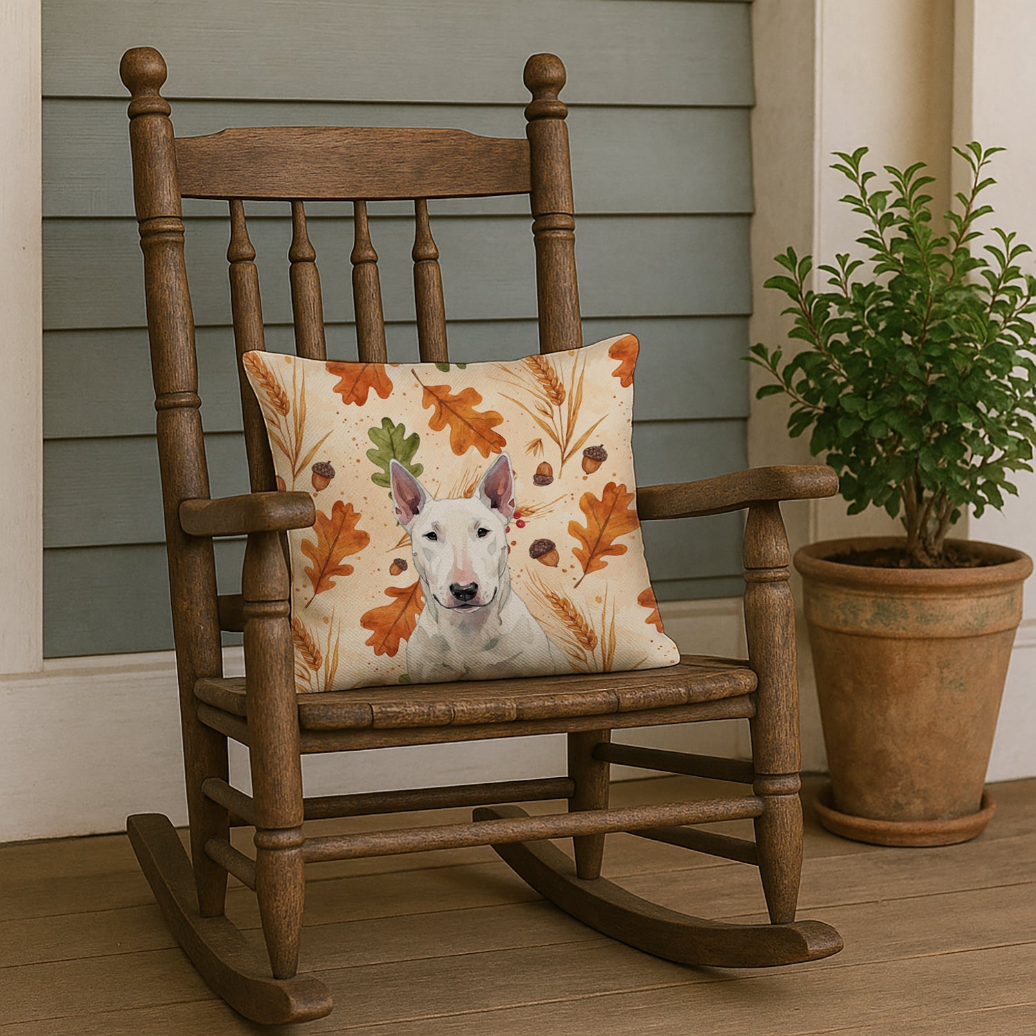 White Bull Terrier Heirloom Fall Decorative Throw Pillow 18x18 Indoor Outdoor Accent Cushion, Fabric Cover with Insert for Sofa, Bed, Porch & Living Room