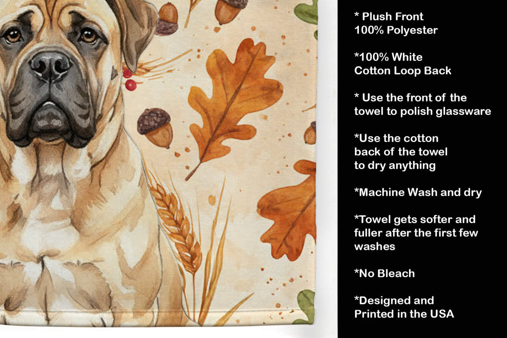 Bullmastiff Heirloom Fall Kitchen Towel Velour Plush Front and Cotton Loop Back Machine Washable
