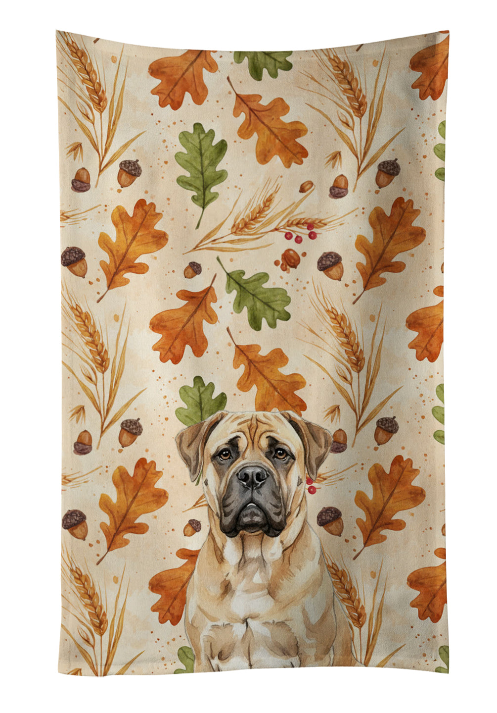 Bullmastiff Heirloom Fall Kitchen Towel Velour Plush Front and Cotton Loop Back Machine Washable