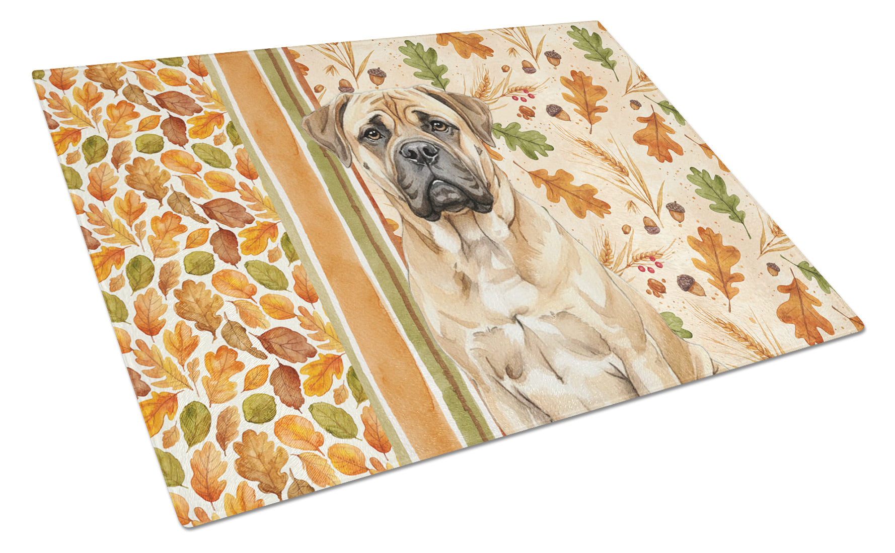 Bullmastiff Heirloom Fall Cutting Board Tempered Glass Kitchen Cutting Surface, Heat Resistant Chopping, Non-Slip Feet, Food Prep & Serving