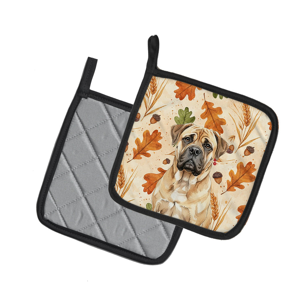 Bullmastiff Heirloom Fall Pot Holder Set of 2 Heat Resistant Quilted Hot Pads 7.5 x 7.5 Inch, Insulated Kitchen Trivets for Cooking & Baking