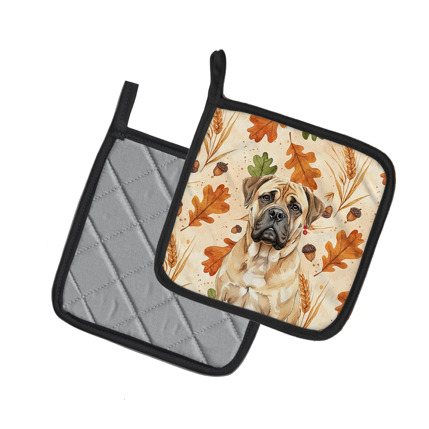 Bullmastiff Heirloom Fall Pot Holder Set of 2 Heat Resistant Quilted Hot Pads 7.5 x 7.5 Inch, Insulated Kitchen Trivets for Cooking & Baking