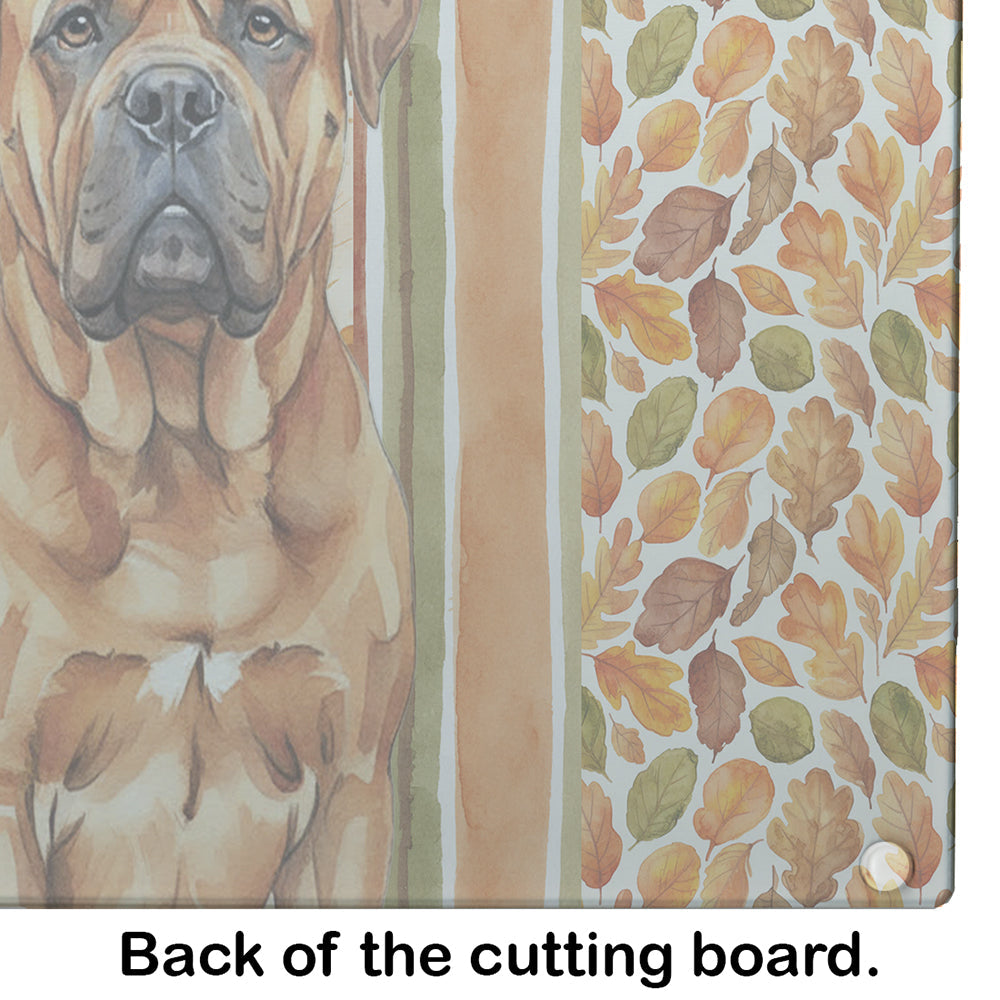 Red Bullmastiff Heirloom Fall Cutting Board Tempered Glass Kitchen Cutting Surface, Heat Resistant Chopping, Non-Slip Feet, Food Prep & Serving