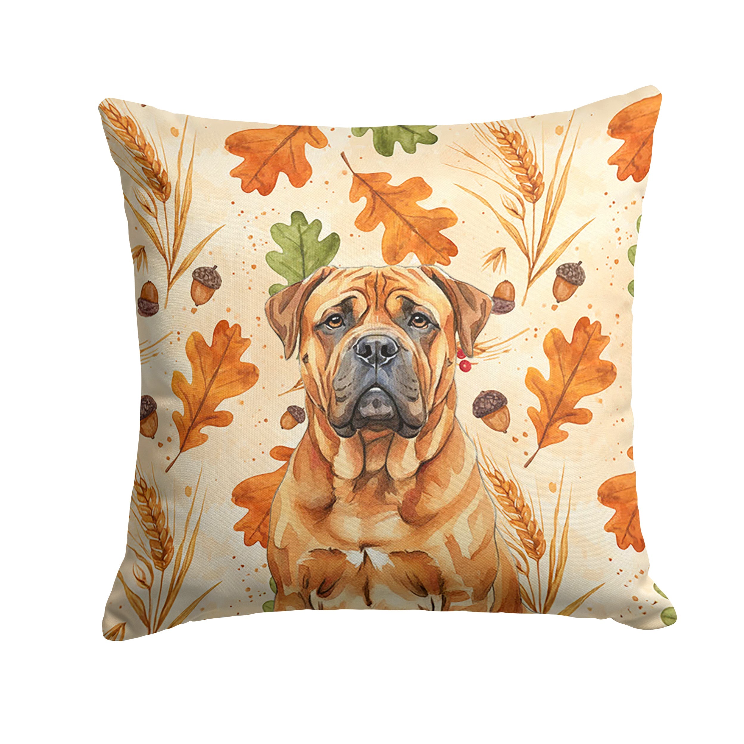 Red Bullmastiff Heirloom Fall Decorative Throw Pillow 18x18 Indoor Outdoor Accent Cushion, Fabric Cover with Insert for Sofa, Bed, Porch & Living Room