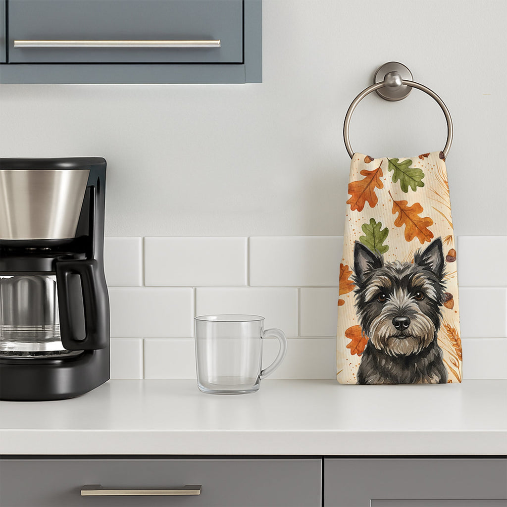 Black Cairn Terrier Heirloom Fall Kitchen Towel Velour Plush Front and Cotton Loop Back Machine Washable